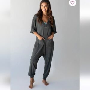 Natural Life Charlie V-Neck Jogger Jumpsuit Size XL Charcoal 100% Cotton